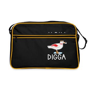 Moin Digga Seagull North German Low German Saying - Retro Bag - black/gold - Front