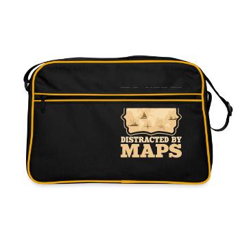 Leicht Abgelenkt Von Karten Geographie Lehrerkarte - Retro Tasche - Schwarz/Gold - Vorne