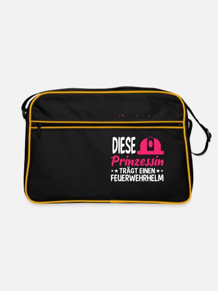 Feuerwehrfrau Spruch Vergiss Das Krönchen - Retro Tasche - Schwarz/Gold