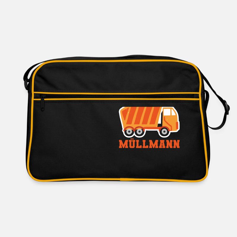 Nachwuchs Müllmann Müllfahrzeug Müllabfuhr - Retro Tasche - Schwarz/Gold