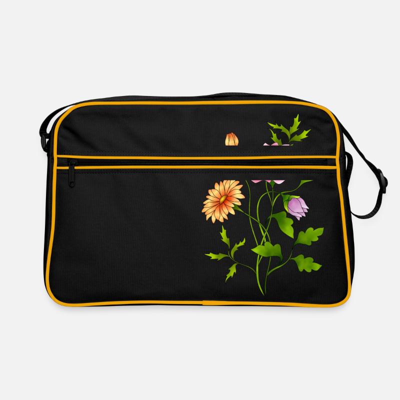 Blumen - Retro Tasche - Schwarz/Gold
