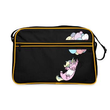 Einhorn Luftballons - Retro Tasche - Schwarz/Gold - Vorne