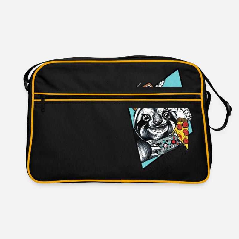 Pizza-Faultier - Retro Tasche - Schwarz/Gold