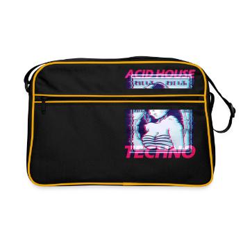 Acid House Techno Glitch Vaporwave Manga Raver DJ - Sac Retro - noir/or - Devant