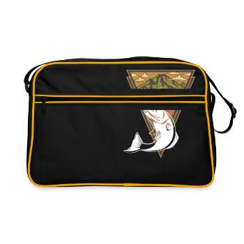 angelnder Vater Onkel mit Fischpose auf See - Retro Tasche - Schwarz/Gold - Vorne