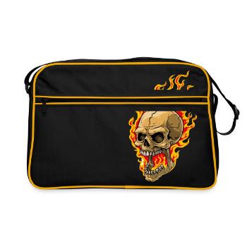 Crâne humain avec des flammes - Sac Retro - noir/or - Devant