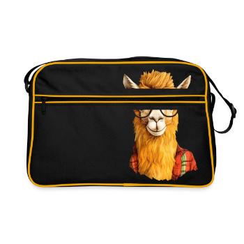 Lama-Liebhaber #lama - Retro Tasche - Schwarz/Gold - Vorne