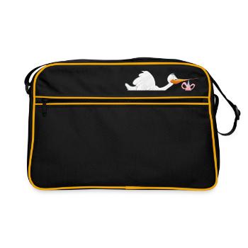 Cigogne avec bébé - Sac Retro - noir/or - Devant