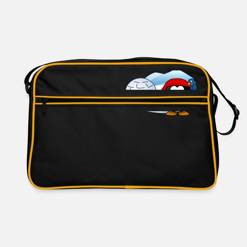 Pirate penguin with sword, parrot and igloo. - Retro Bag - black/gold