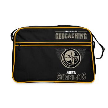 Geocaching Leben sinnlos - Geschenk - Retro Tasche - Schwarz/Gold - Vorne