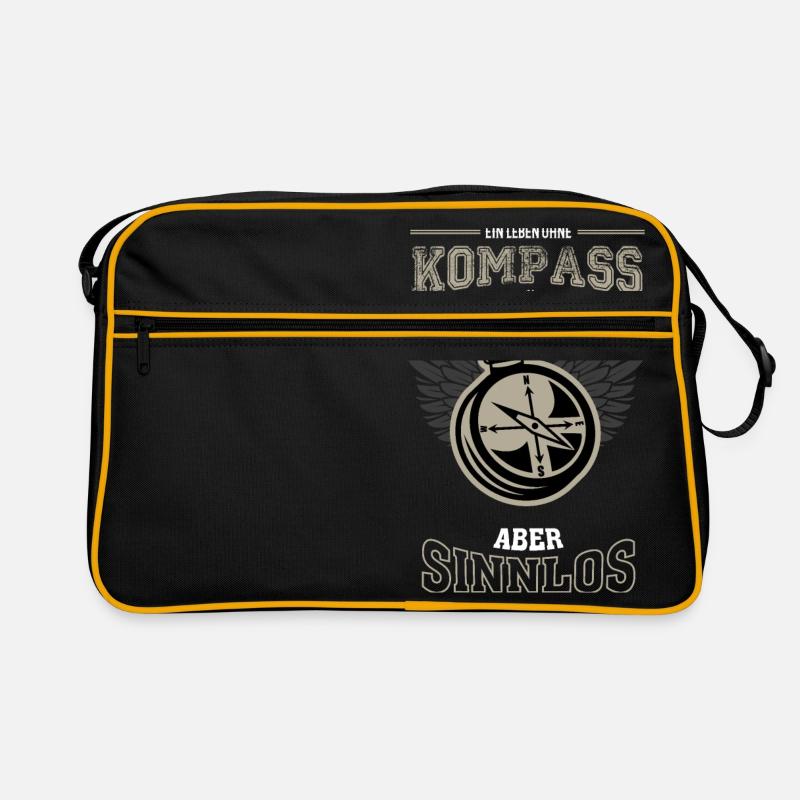 Kompass Geocaching Leben sinnlos - Geschenk - Retro Tasche - Schwarz/Gold