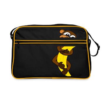 Affe mit Lieblingsbanane - Retro Tasche - Schwarz/Gold - Vorne