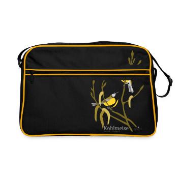 Kohlmeise - Retro Tasche - Schwarz/Gold - Vorne