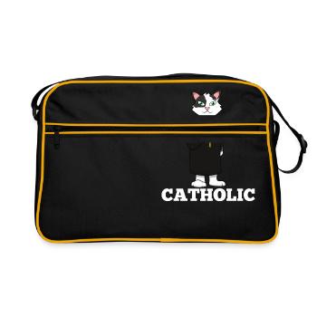 Chat catholique drôle Pun Bible Bible crucifix Wordplay Gif - Sac Retro - noir/or - Devant