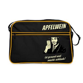 Apfelwein ist gesund und macht schlank! Halo Weiß - Retro Tasche - Schwarz/Gold - Vorne