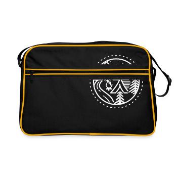 Camping Berge Zeichnung Campen Zelten Natur - Retro Tasche - Schwarz/Gold - Vorne
