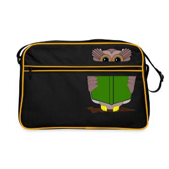 owl eule kautz uhu books buch buecher lesen - Retro Tasche - Schwarz/Gold - Vorne