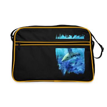 Schildkröte im Meer - Retro Tasche - Schwarz/Gold - Vorne