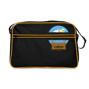 Flat Design Outdoor Camping Campfire Tent Mountains - Retro Bag - black/gold - Front