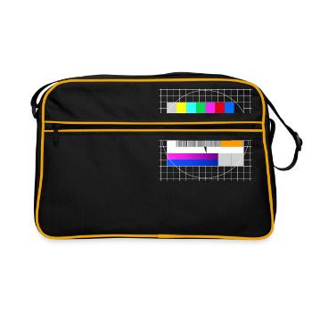 Testbild Fernsehen Bildschirm Sendeschluss Display - Retro Tasche - Schwarz/Gold - Vorne