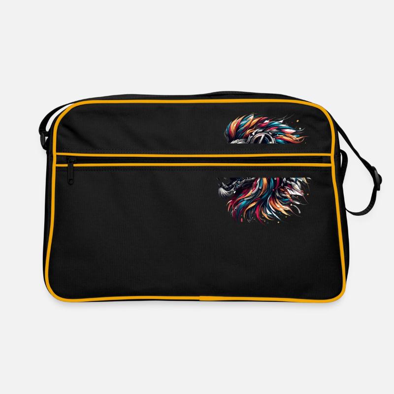 Löwe Cyborg Roboter Seite Geschenk - Retro Tasche - Schwarz/Gold