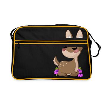 Dreaming cartoon deer - Retro Bag - black/gold - Front