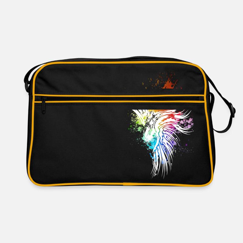 Rabe Regenbogen-Kleckse weiß - Retro Tasche - Schwarz/Gold