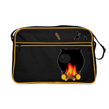 Sorcière dans une casserole - bois de chauffage de cuisson d'Halloween - Sac Retro - noir/or - Devant