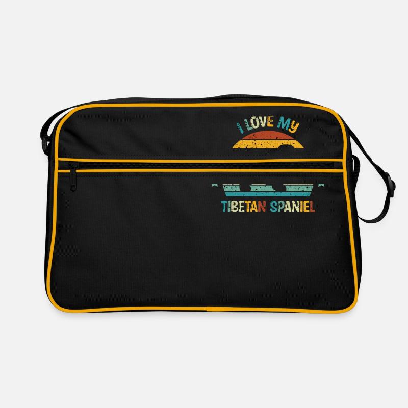 Tibetischer Spaniel - Retro Tasche - Schwarz/Gold