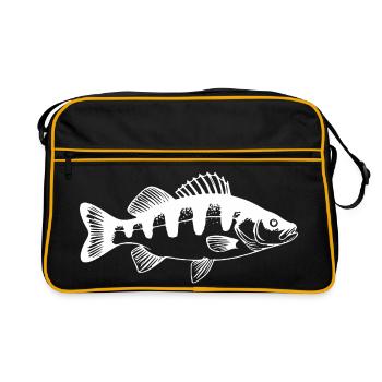 Angler Barsch Fisch Angeln Geschenk Angelsport - Retro Tasche - Schwarz/Gold - Vorne
