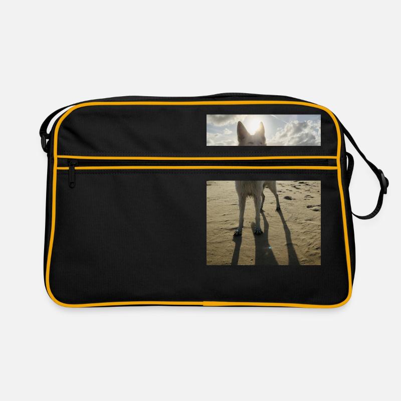 Hund am Strand - Retro Tasche - Schwarz/Gold