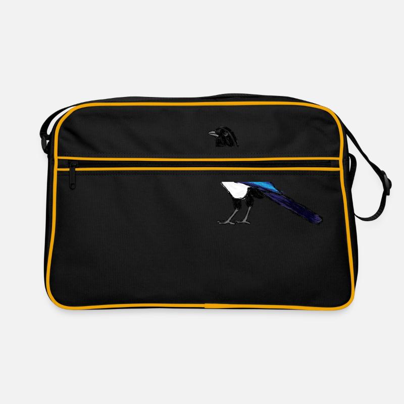 Elster / Eurasian Magpie Design 3 - Retro Tasche - Schwarz/Gold