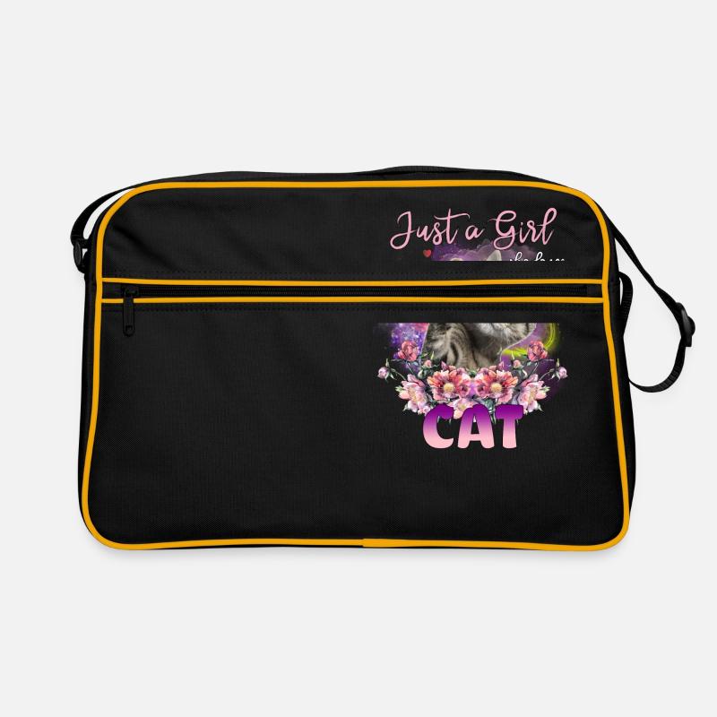 Nur ein Mädchen, das Katze liebt - Retro Tasche - Schwarz/Gold