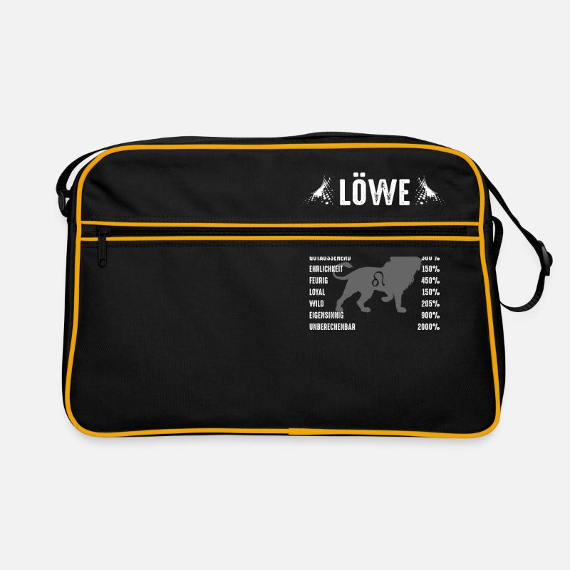 Ich bin ein Löwe Sternzeichen Shirt - Retro Tasche - Schwarz/Gold