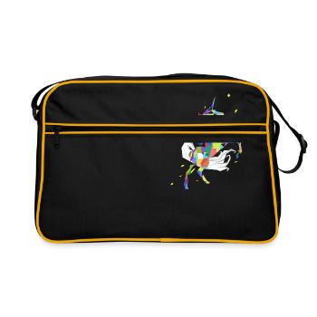 Einhorn Polygon Regenbogen farbiges Einhorn - Retro Tasche - Schwarz/Gold - Vorne