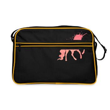 Das rote glitzer Einhorn - Retro Tasche - Schwarz/Gold - Vorne