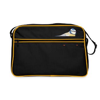 Blaumeise auf Skateboard - Retro Tasche - Schwarz/Gold - Vorne