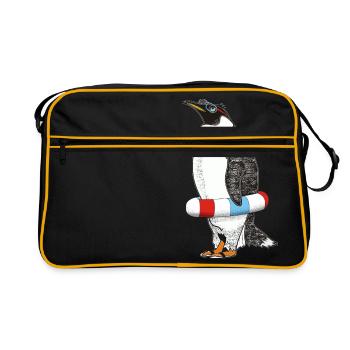 PINGUIN WARTET SOMMER - Retro Tasche - Schwarz/Gold - Vorne