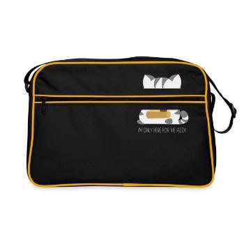 Katze isst eine Pizza - Retro Tasche - Schwarz/Gold - Vorne