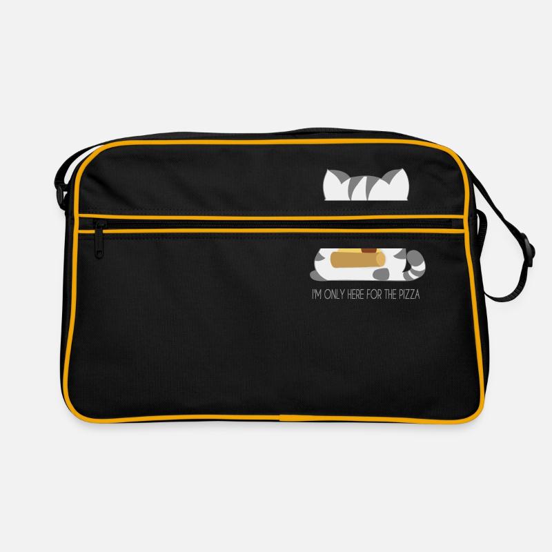 Chat qui mange une Pizza - Sac Retro - noir/or