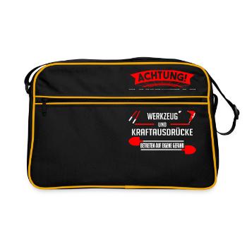 Bauarbeiter - Achtung Baustelle fliegendes Werkzeu - Retro Tasche - Schwarz/Gold - Vorne