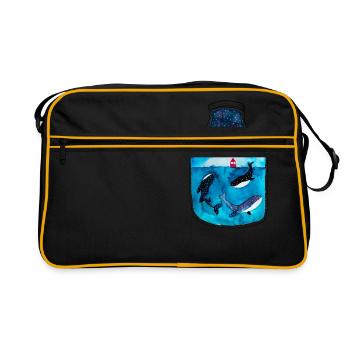 Norwegen Fjord Souvenir I Wale Unterwasser - Retro Tasche - Schwarz/Gold - Vorne