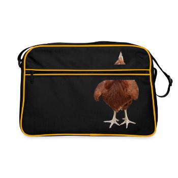 Poule rousse tête rigolote absurdité - Sac Retro - noir/or - Devant