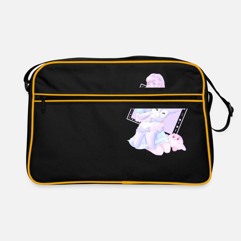 fille avec ours pour bébés - Sac Retro - noir/or