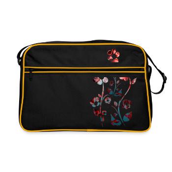 Blumen Ornament dunkel rot - Retro Tasche - Schwarz/Gold - Vorne