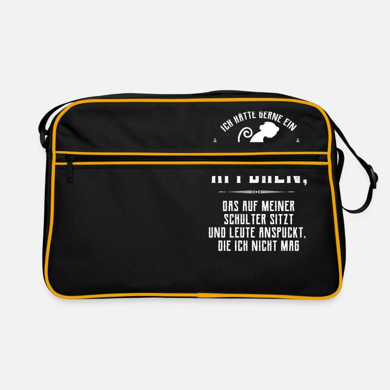 Äffchen auf Schulter - Retro Tasche - Schwarz/Gold