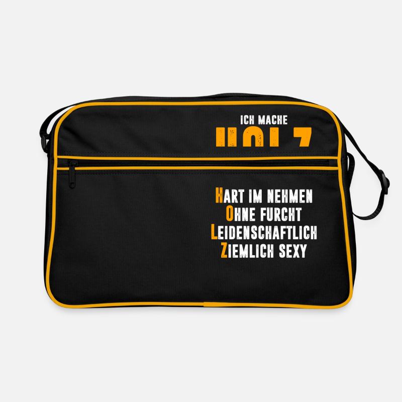 Holz - Retro Tasche - Schwarz/Gold