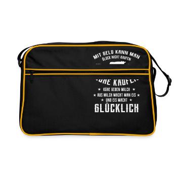 Mit Geld kann man Glück nicht kaufen aber Kühe - Retro Tasche - Schwarz/Gold - Vorne
