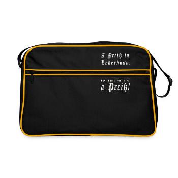 A Preiß in Lederhosn is imma no a Preiß - Retro Tasche - Schwarz/Gold - Vorne