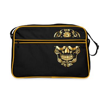 Totenkopf aus Gold - Retro Tasche - Schwarz/Gold - Vorne
